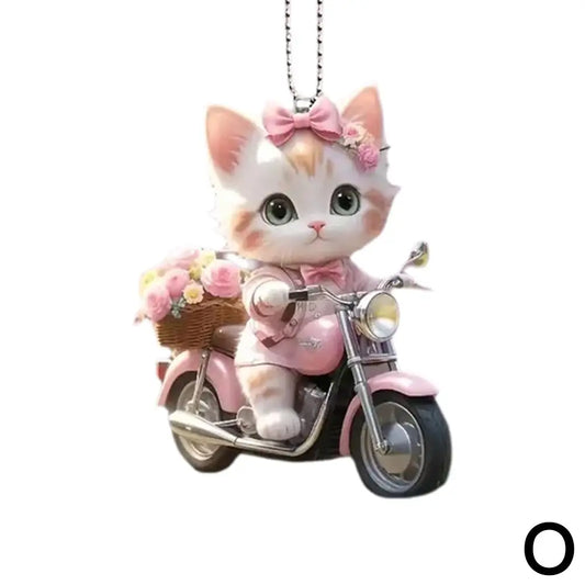 2D Cat-Shaped Rearview Mirror Hanging Ornament with Chain - Realistic Animal Car Interior Decor